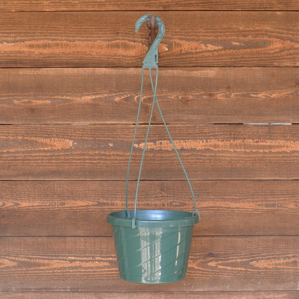 Used Lot of 6 Euro Hanging Baskets 8" Green Plastic Planters w/ Hangers